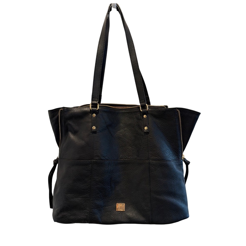 Kooba Everette Black Pebbled Leather Expandable Tote Bag Gold Hardware F17 Y2K